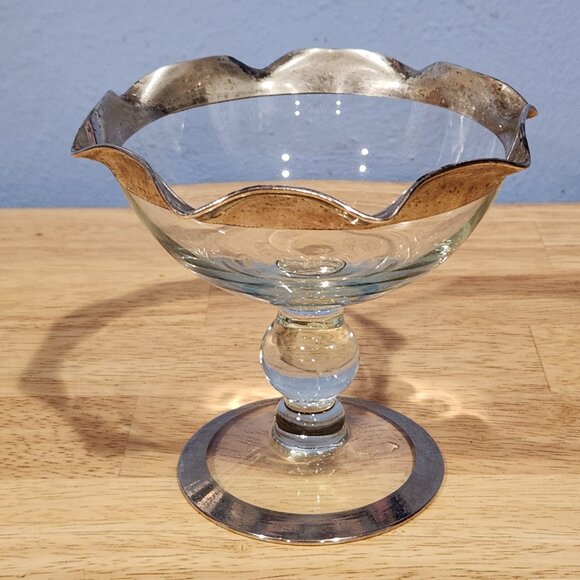 Dorthy Thorpe Compote Bowl w/ Silver Banded Footed Ball Stem 5"x 5.5"" Vintage - Picture 2 of 5